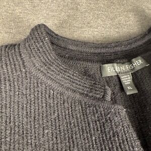 EILEEN FISHER Black Ribbed Knit 100 percent wool Cardigan Jacket Button Italian